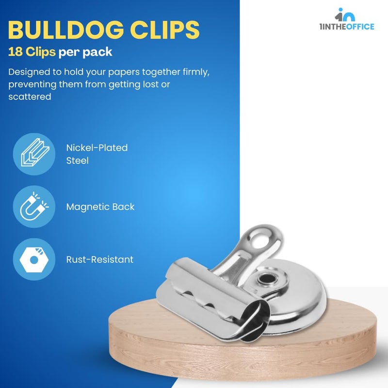 1InTheOffice Bulldog Clips 1.5 Inch - Heavy Duty Refrigerator Magnetic Clips - 1.3" (18 Pack) - Image 2